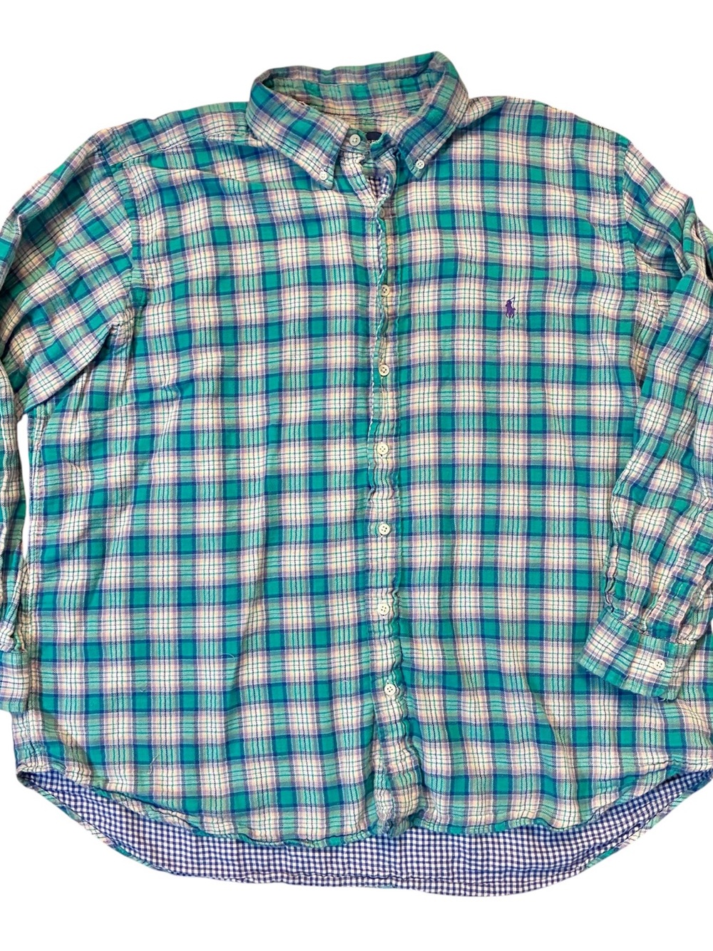 Ralph Lauren Men’s 2XB Big Flannel Plaid Button Down Shirt Blue